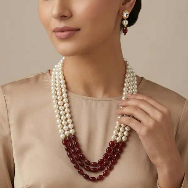 Red_And_white_pearl__Necklace_Set_With_kundan_Earrings_For_Women