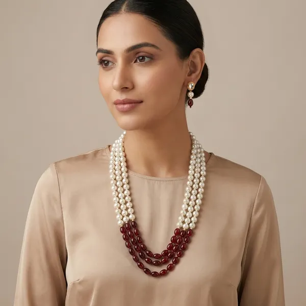 Red_And_white_pearl__Necklace_Set_With_kundan_Earrings_For_Women