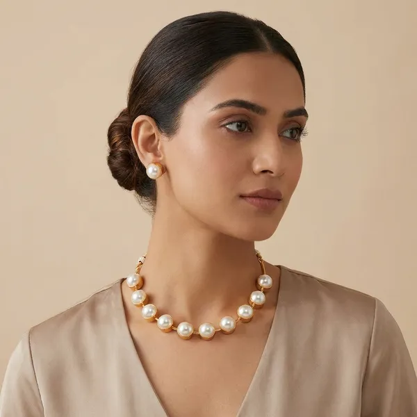 White_pearl__And_Gold_Plated_Brass_Jewelry_Set_For_Women_with_earrings