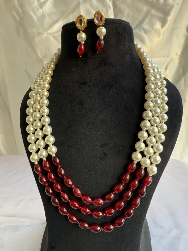 Red_And_white_pearl__Necklace_Set_With_kundan_Earrings_For_Women