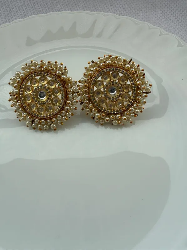 White_And_Gold_Plated_Brass_Stud_Earrings_For_Women
