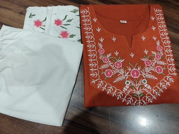 Embroidery_Work_Rust_Color_Cotton_Kurti_Plazo_Set