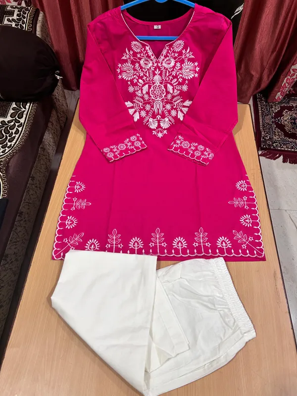 Pink_Cotton_Embroidered_Kurta_with_White_Pants_for_Women