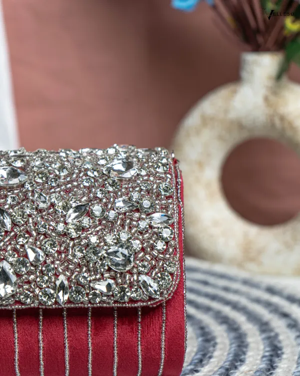 Velleso_Red_Avara_Crystal_Embellished_Flap_Over_Bag