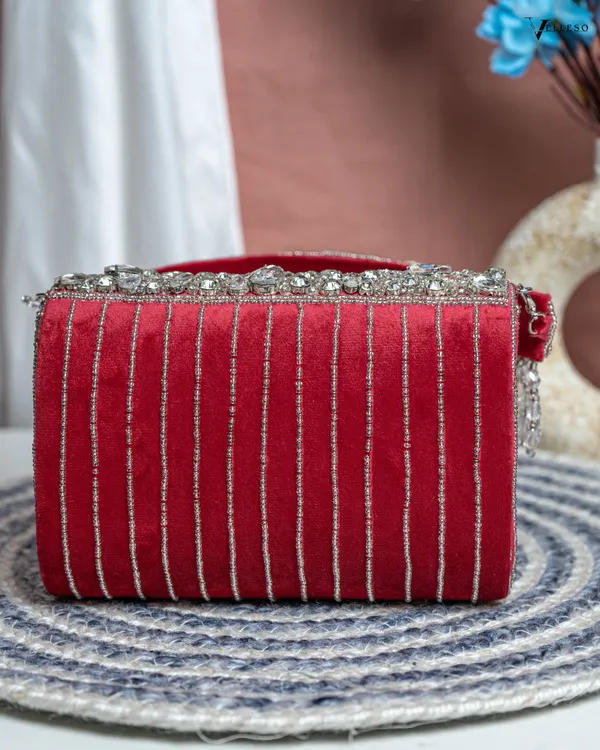 Velleso_Red_Avara_Crystal_Embellished_Flap_Over_Bag