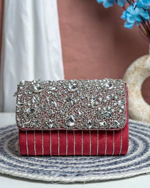 Velleso_Red_Avara_Crystal_Embellished_Flap_Over_Bag