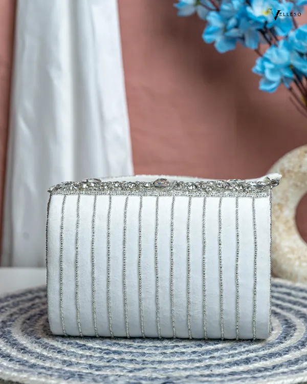 Velleso_White_Avara_Crystal_Embellished_Flap_Over_Bag