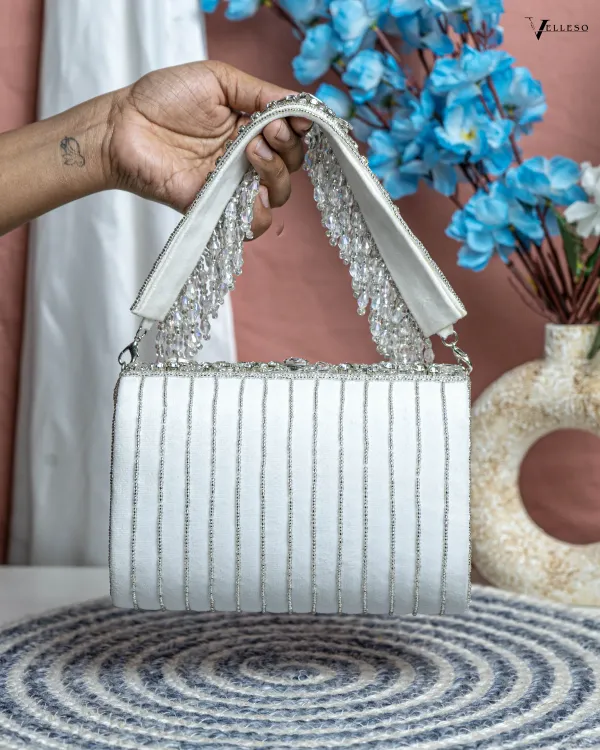 Velleso_White_Avara_Crystal_Embellished_Flap_Over_Bag