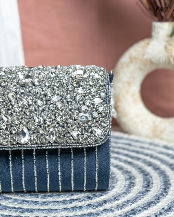 Velleso_Blue_Avara_Crystal_Embellished_Flap_Over_Bag