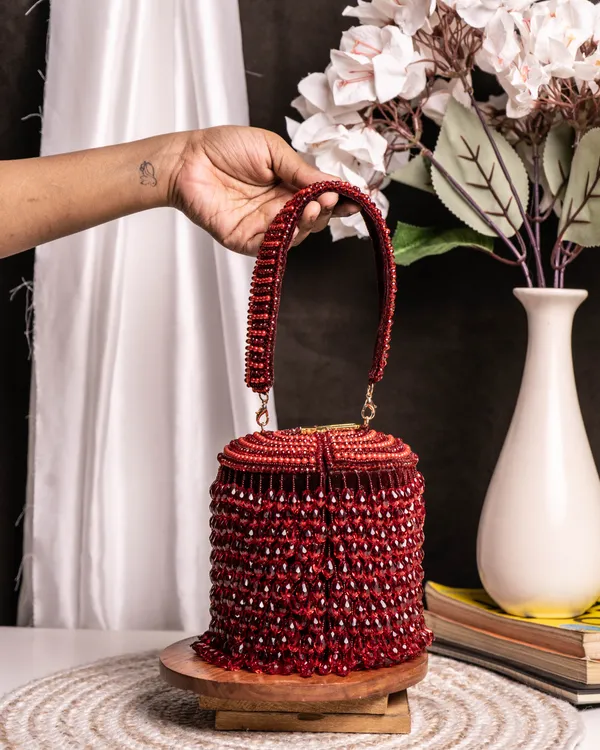 Ameira_Crimson_Red_Beaded_Box_Bag