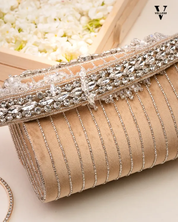 Velleso_Beige_Avara_Crystal_Embellished_Flap_Over_Bag
