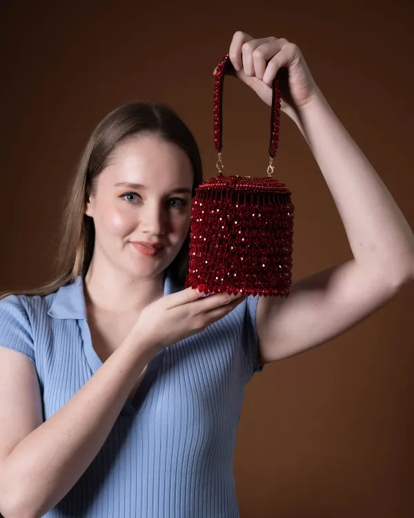 Ameira_Crimson_Red_Beaded_Box_Bag
