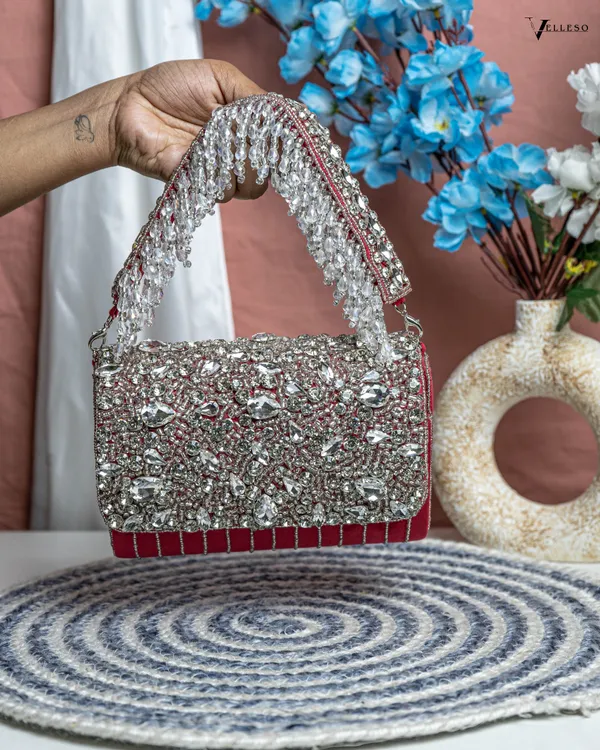 Velleso_Red_Avara_Crystal_Embellished_Flap_Over_Bag