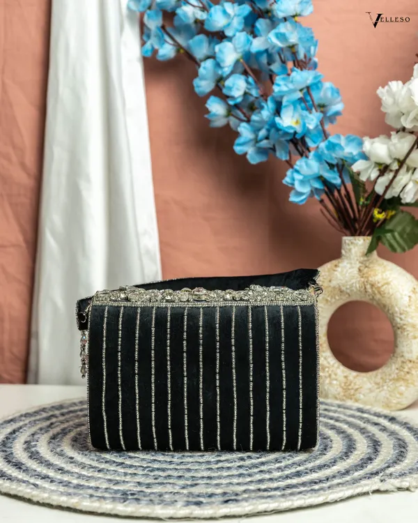 Velleso_Black_Avara_Crystal_Embellished_Flap_Over_Bag
