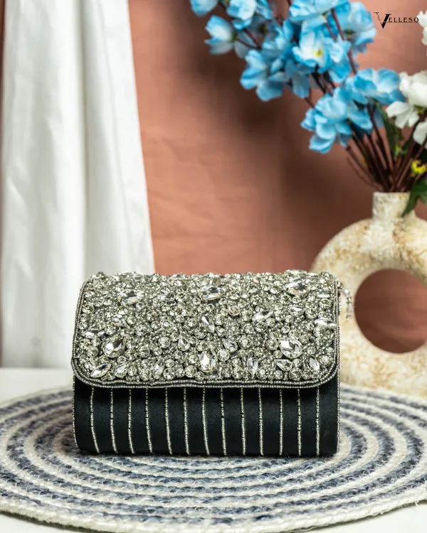 Velleso_Black_Avara_Crystal_Embellished_Flap_Over_Bag