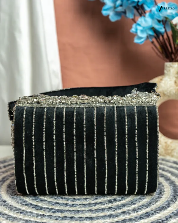 Velleso_Black_Avara_Crystal_Embellished_Flap_Over_Bag