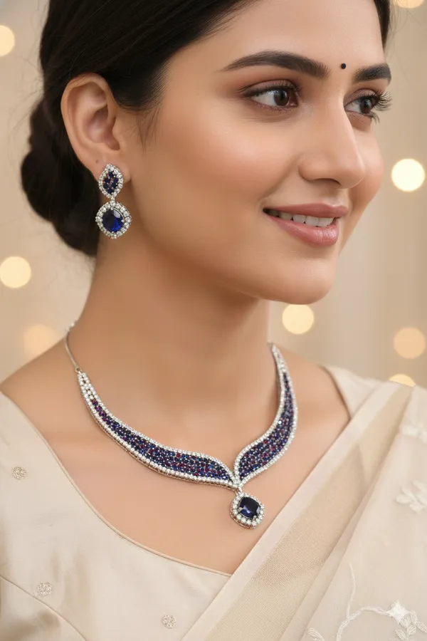 Blue_Brass_Necklace_Set_For_Women