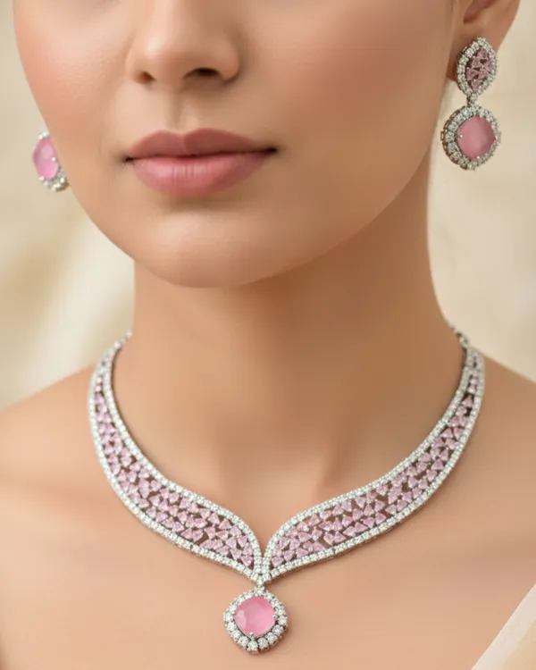 Pink_Brass_Necklace_Set_For_Women