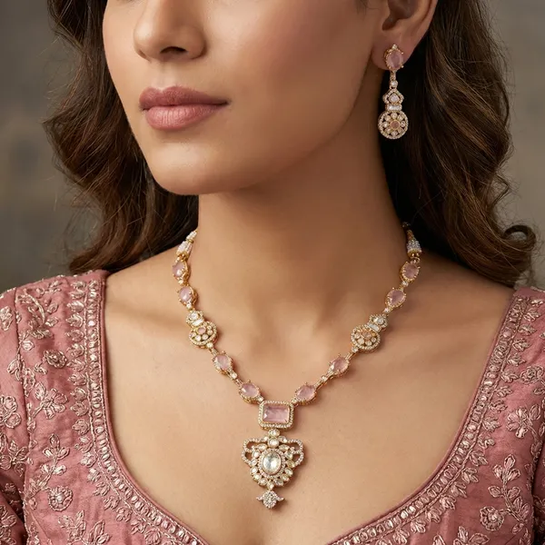 Pink_Brass_Necklace_Set_For_Women