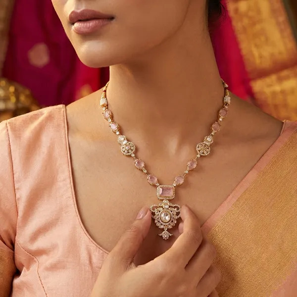 Pink_Brass_Necklace_Set_For_Women