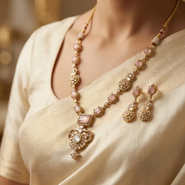 Pink_Brass_Necklace_Set_For_Women