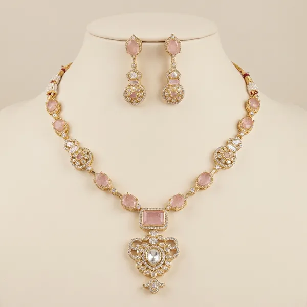 Pink_Brass_Necklace_Set_For_Women