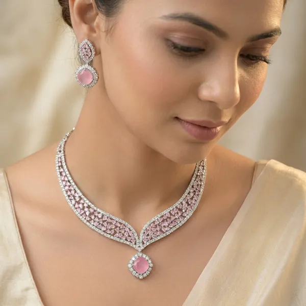 Pink_Brass_Necklace_Set_For_Women