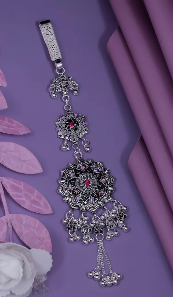 Oxidized_Silver_Pink_Stone_Accents_Floral_Mandala_Bag_Charm
