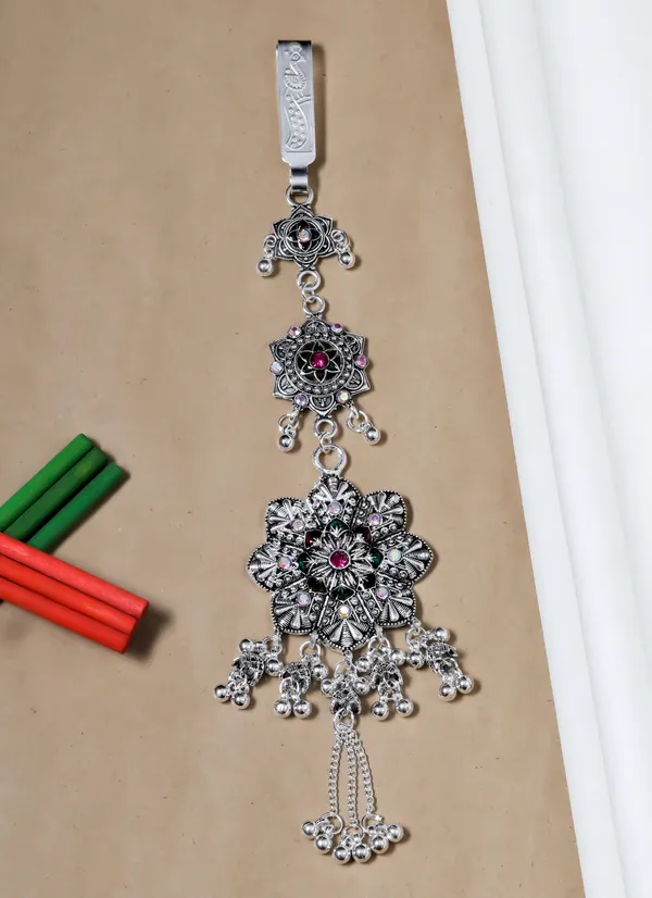 Oxidized_Silver_Red_Stone_Accents_Multi_Tiered_Floral_Bookmark