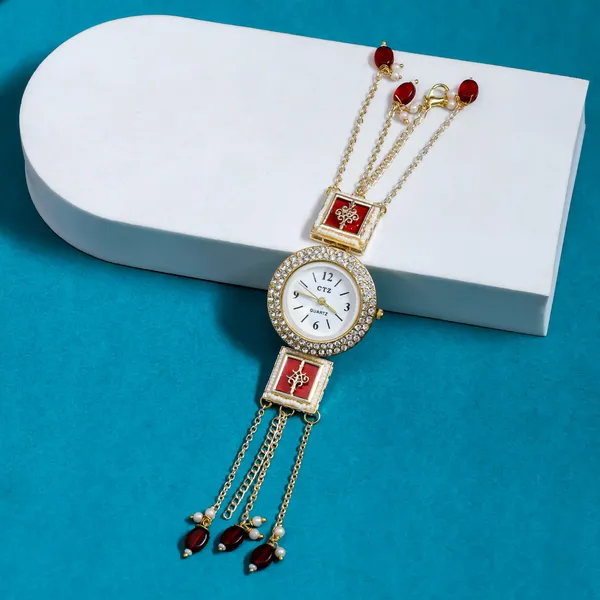 Royal_Kashmiri_Kundan_Chain_Bracelet_Watch_with_Pearl_Drops