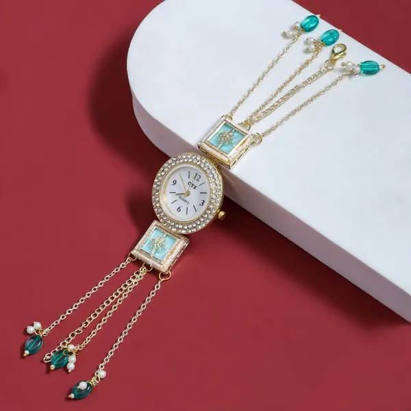 Royal_Kashmiri_Kundan_Chain_Bracelet_Watch_with_Pearl_Drops