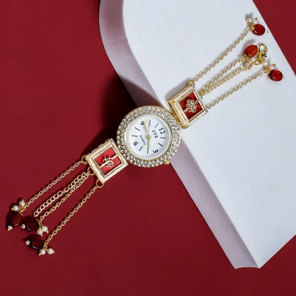 Royal_Kashmiri_Kundan_Chain_Bracelet_Watch_with_Pearl_Drops