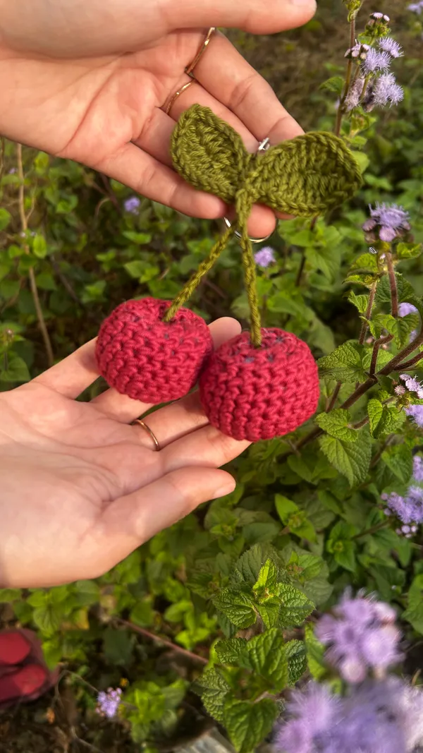 Handmade_Crochet_Cherry_Ornament_Set_-_Red_Cherries_with_Green_Leaf(Pack_of_2)