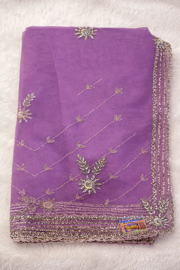 Purple_Embellished_Net_Saree_With_Silver_Sequin_Work