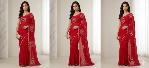 Red_Georgette_Saree_With_Golden_Circular_Sequin_Work_And_Scalloped_Border