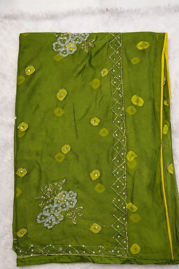 Olive_Green_Embroidered_Chiffon_Saree_With_Floral_Sequin_Work