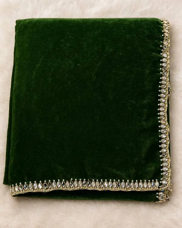 Dark_Green_Velvet_Saree_With_Embellished_Border