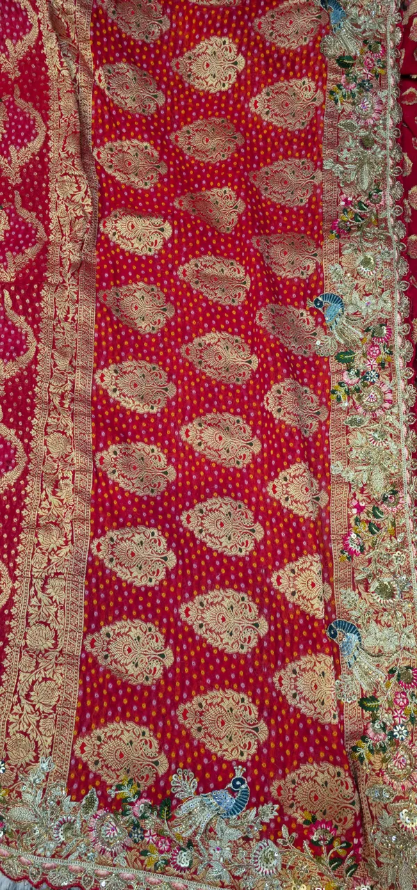 Red_Banarasi_Silk_Saree_With_Golden_Buti_Work_And_Embellished_Border