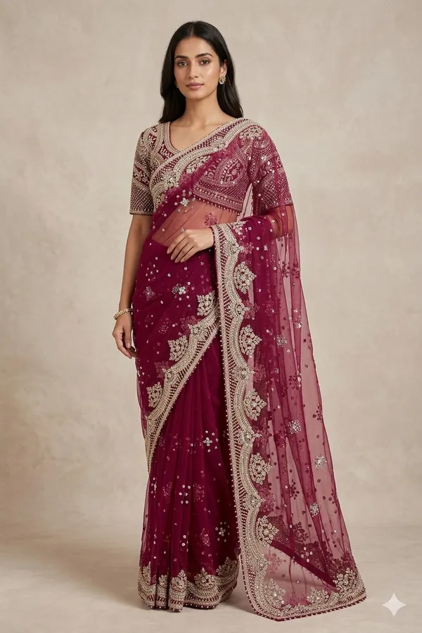 Maroon_Embellished_Saree_With_Heavy_Work_Blouse