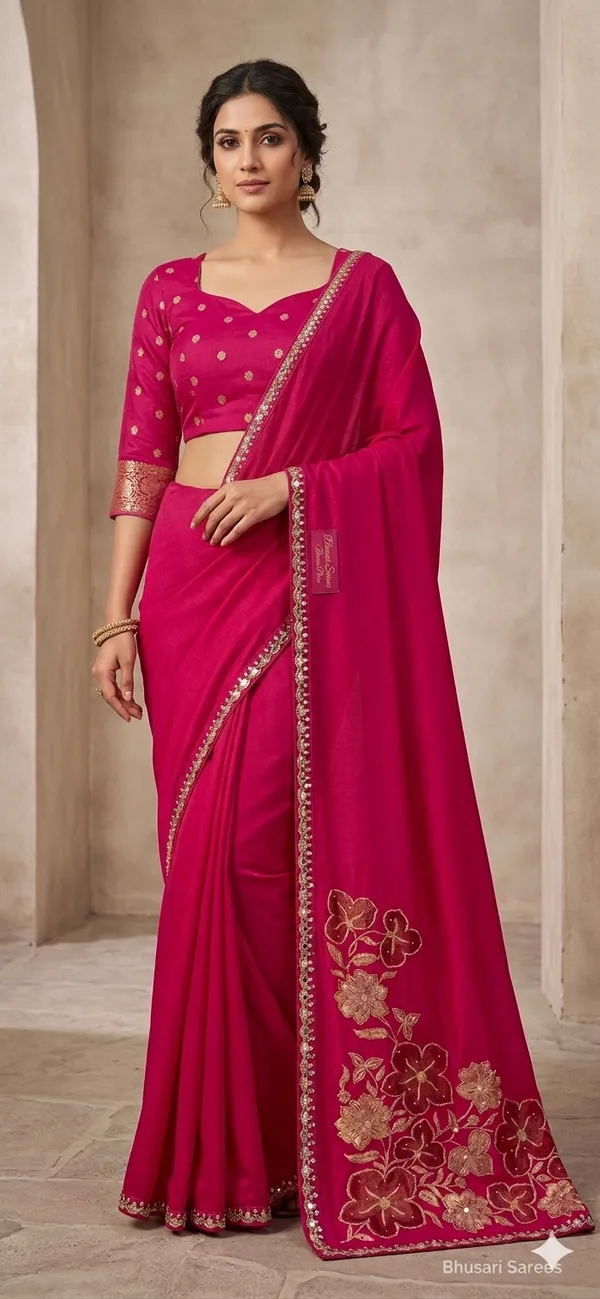 Pink_Georgette_Saree_With_Embroidered_Border_And_Floral_Motifs