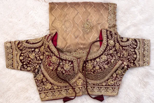 Golden_Beige_Embroidered_Net_Saree_With_Designer_Blouse