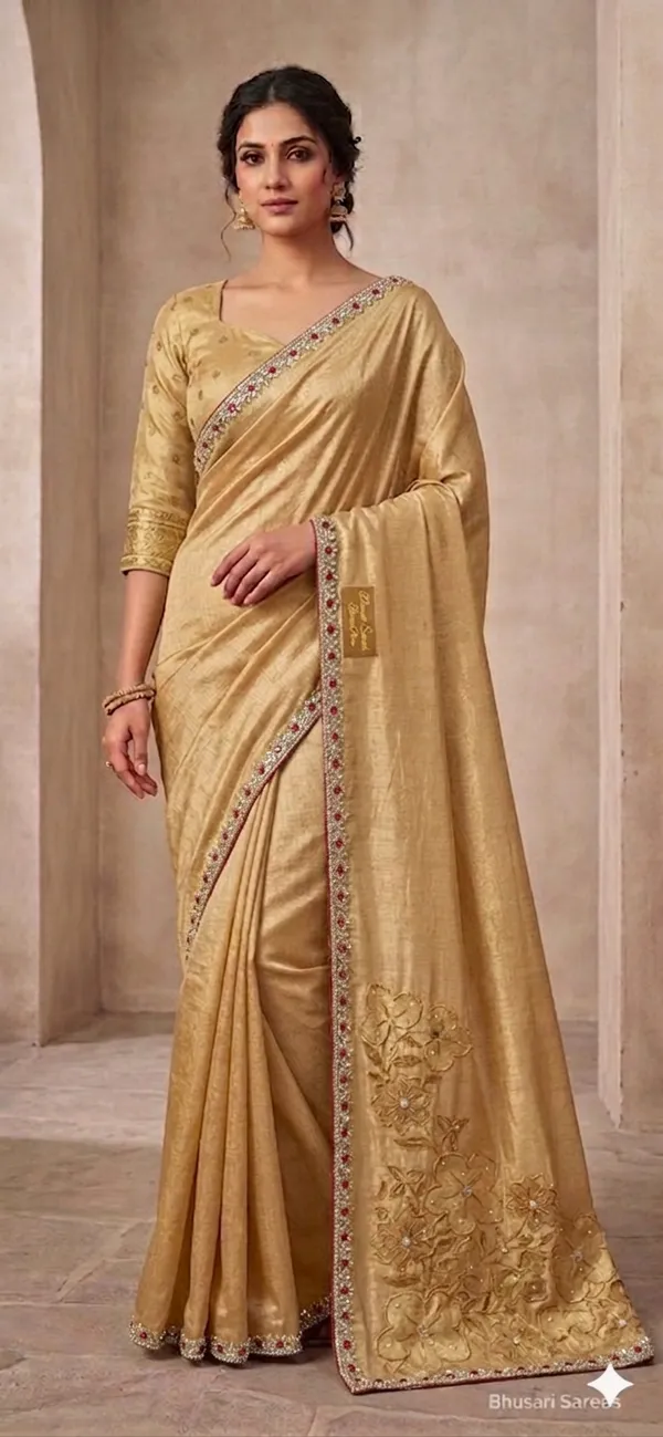 Golden_Beige_Embroidered_Saree_With_Embellished_Border