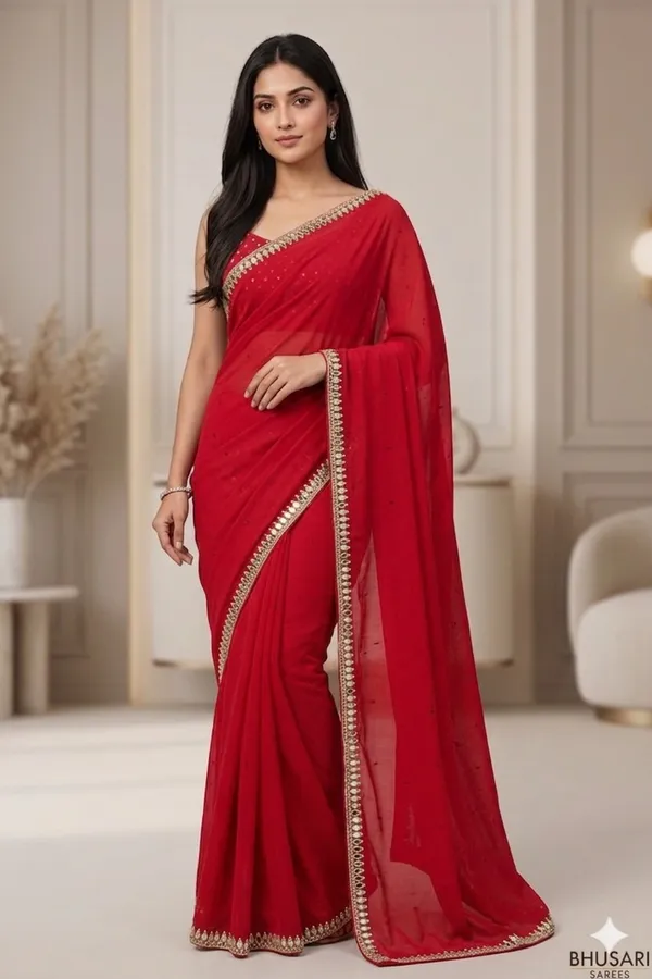 Red_Georgette_Saree_With_Golden_Embroidered_Border