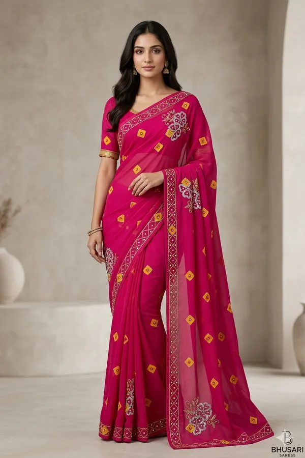 Pink_Georgette_Embroidered_Saree_With_Sequin_Work