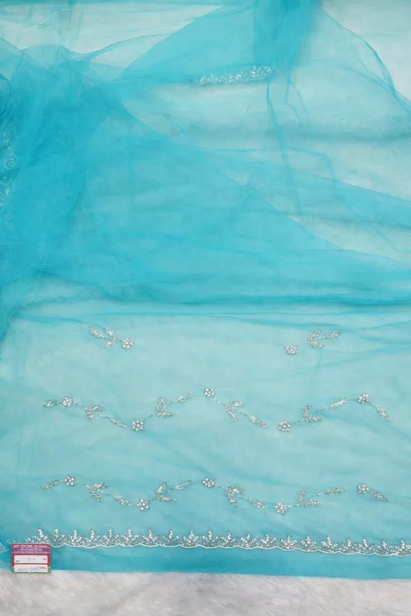 Turquoise_Blue_Embellished_Organza_Saree_With_Silver_Sequin_Work