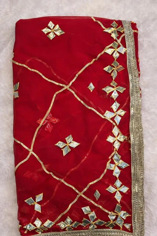Red_Mirror_Work_Embellished_Saree_With_Golden_Border