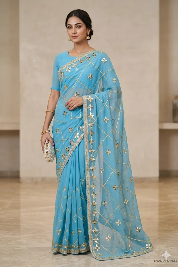 Sky_Blue_Embroidered_Georgette_Saree_With_Sequin_And_Gota_Work