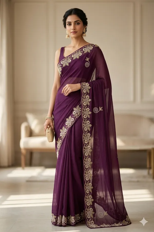 Elegant_Purple_Georgette_Saree_With_Embroidered_Border