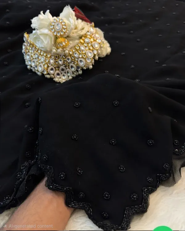 Black_Embellished_Chiffon_Saree_With_Kundan_Brooch
