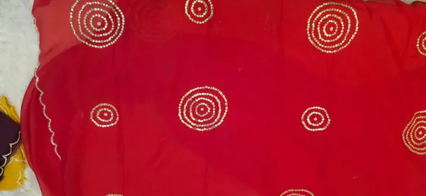 Red_Georgette_Saree_With_Golden_Circular_Sequin_Work_And_Scalloped_Border